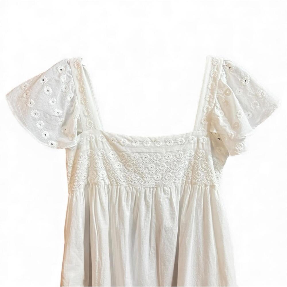 NWT CAARA White Eyelet Mini Dress A-Line Flutter Sleeve M Coquette Cottagecore - Picture 6 of 9